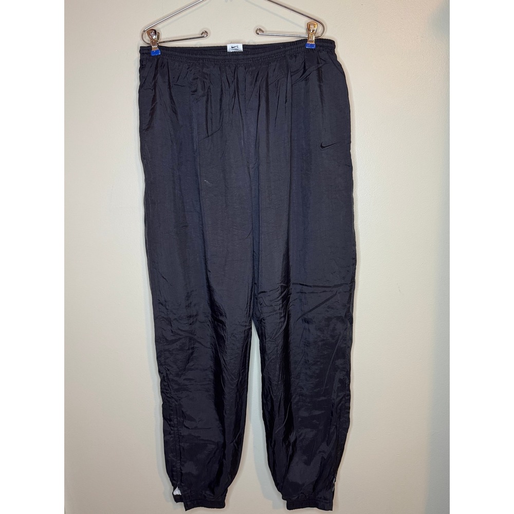 Vintage Nike Track Pants Black Nylon Windbreaker Joggers Mens Large Zipper Cuffs